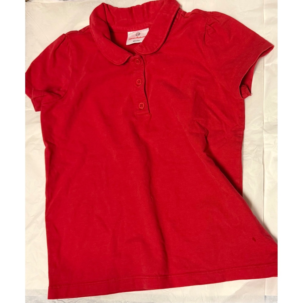 Hanna Andersson 130/8 Red Peter Pan Collar Polo Shirt Short Sleeve